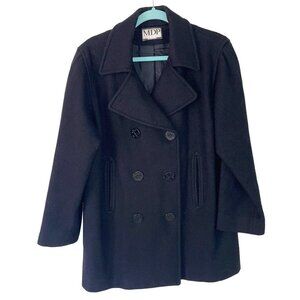 Mario De Pinto Womens Pea Coat Black Size Large Vintage Wool Blend Made In USA